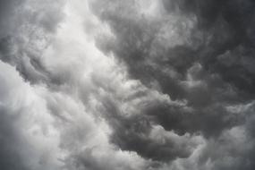 Black and white photo of the beautiful rain clouds in the sky