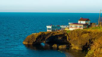 rocky beach with a restaurant
