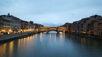 panoramic view of the Arno river and architecture at night