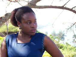 beautiful girl in a blue africa t-shirt