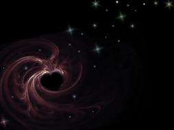 fractals, red swirls and green stars at darkness