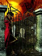 girl waiting graveyard mistic drawing