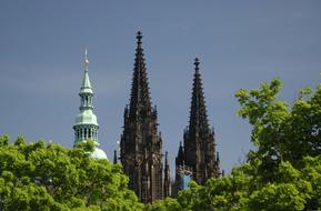 Prague Cathedral among the green trees
