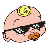 cartoon baby head in sunglasses with pacifier