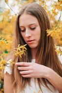 sensual Girl at blooming shrub, Portrait