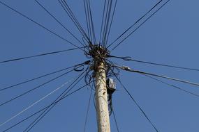 pole with transmission lines against the sky