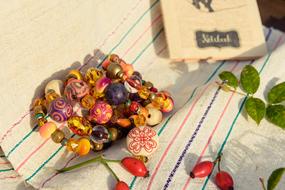 colored beads on the bench