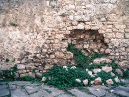 Wall Stone Hole green grass