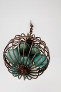 green glass spheres in a hanging lamp