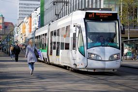 Tram on beautiful Friedrichsplatz in Kassel, Germany