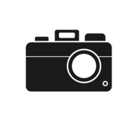 Black and white icon of the camera, at white background, clipart