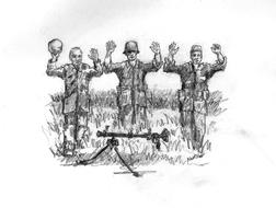 drawing of the military with their hands in the air