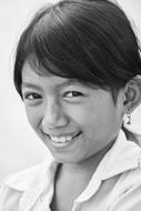 black and white photo portrait of a girl from Cambodia