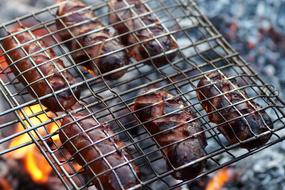 roast meat sausages on the fire