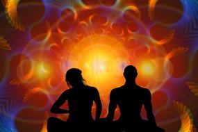 Silhouette of people doing yoga