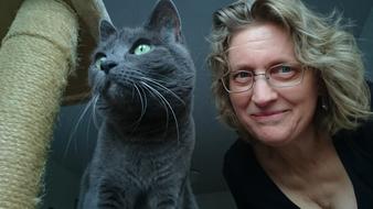 Cat Russian Blue And Woman
