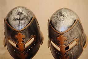 knight old helmets in a museum