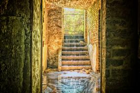 staircase in abandoned building, digital art