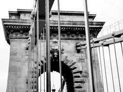 monochrome photo of Budapest Chain Bridge