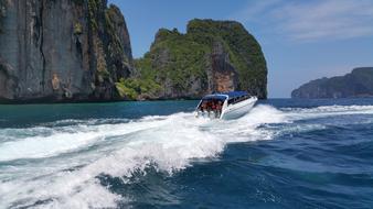 motorboat leaving traces on the water