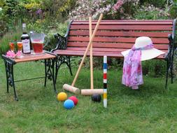 Croquet equipment by the bench