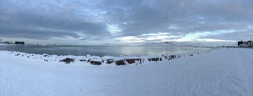 Iceland Reykjavik Faxa Bay at winter