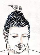 Painting of bird and Buddha