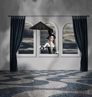 dark window room woman surreal