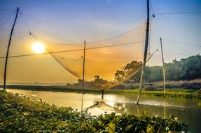 landscape of Fishing Nets at the sunset