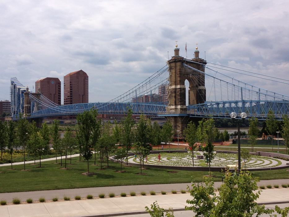 view of the bridge in the park
