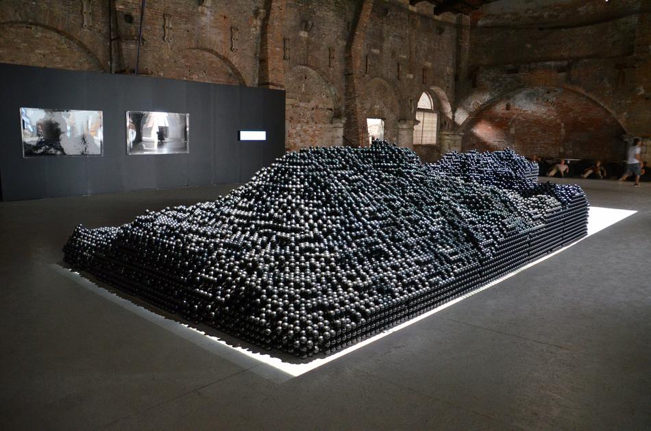 there are a lot of black balls in the museum