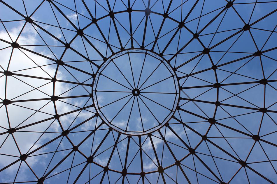 view of the blue sky through the transparent dome in Leipzig