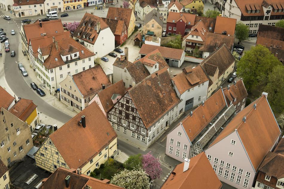 aerial view of architecture in the historic center in Nordlingen, Germany