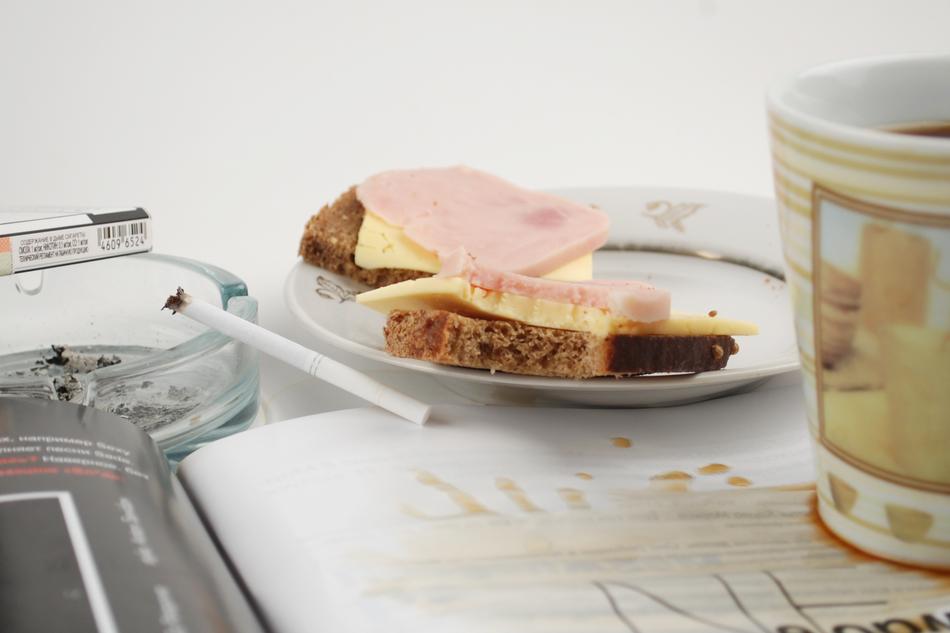 Delicious breakfast with cheese and meat