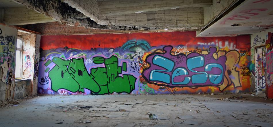 colorful graffiti in an abandoned building