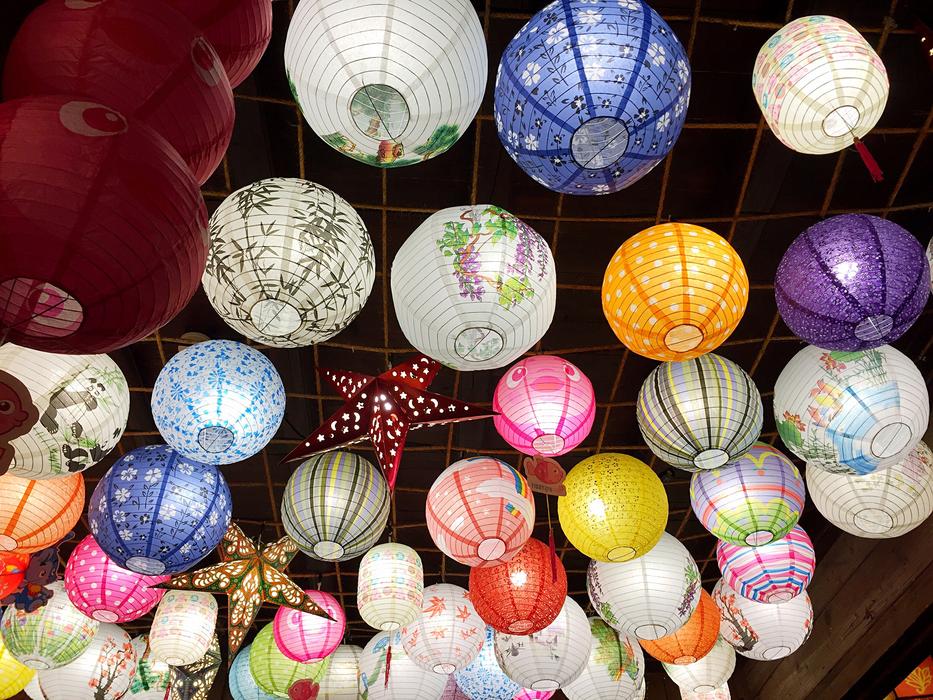 colored chinese lanterns in the street