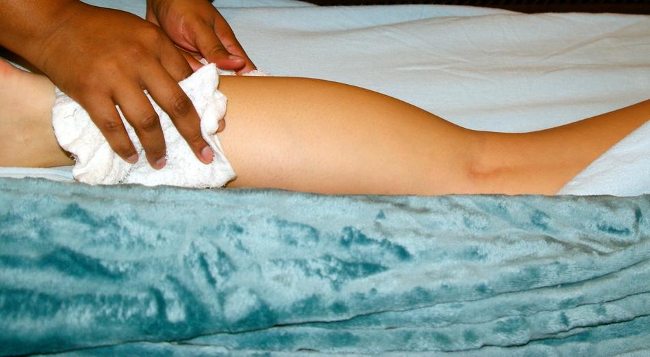 Foot massage on a table