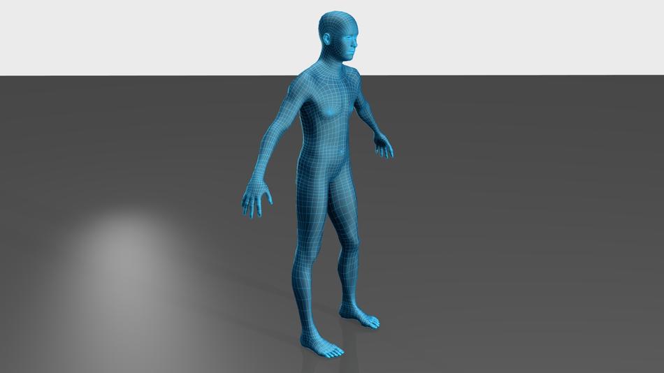 Blue and green human figure on the grey surface