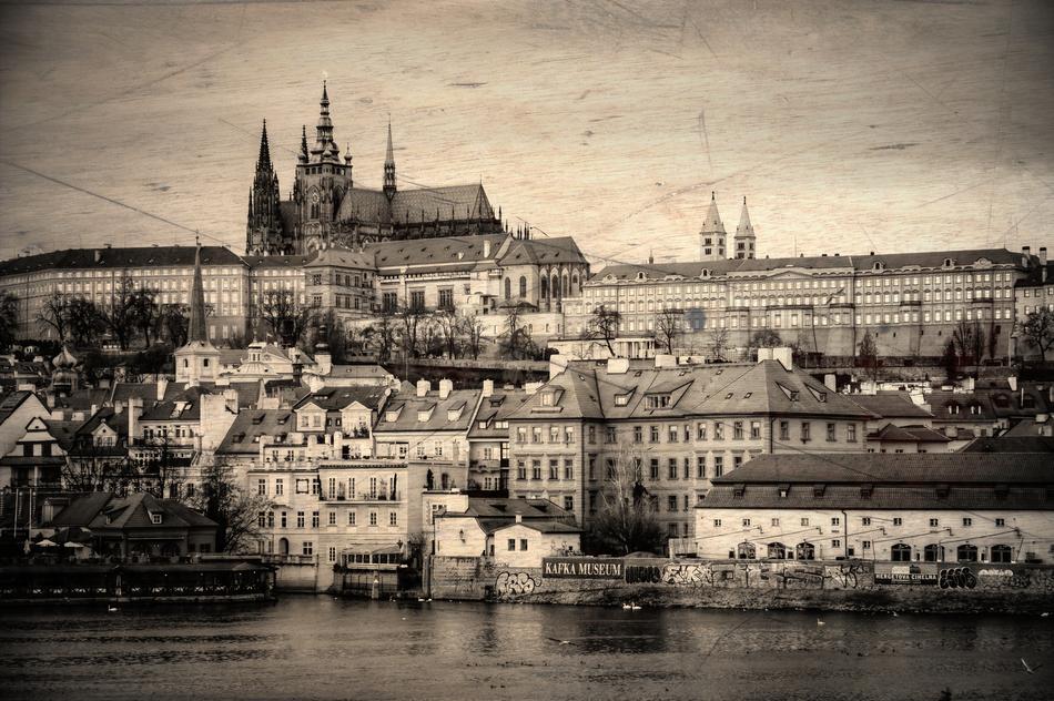 An old photo of a castle in prague