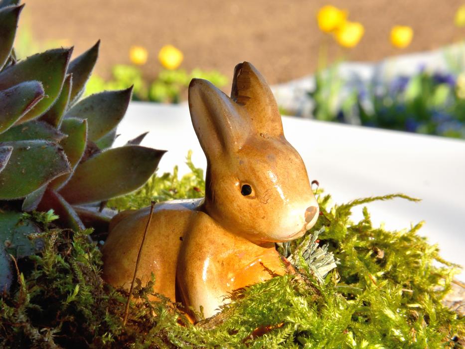 wooden hare in the grass
