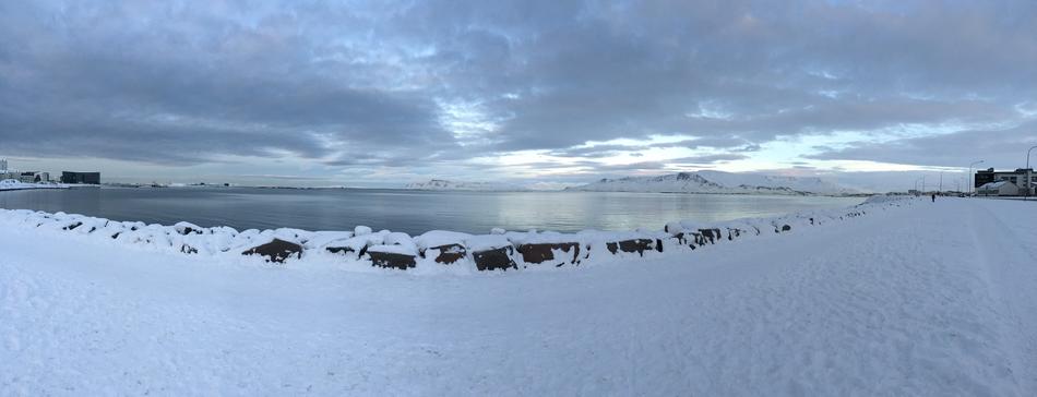 Iceland Reykjavik Faxa Bay at winter