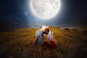 Girl at Moon light at Night