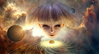 fantastic picture of a girl face in space