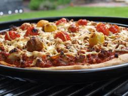 hot pizza with vegetables and cheese