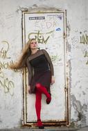Model Young woman in red socks