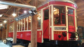 red streetcar at the station