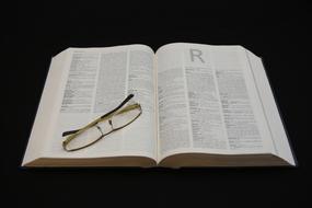 glasses lying on an open book