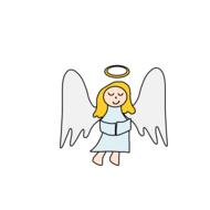 Cute and beautiful angel with closed eyes at white background, child drawing