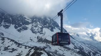cableway in the winter mountains