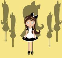 Drawing of the girl doll with shadows